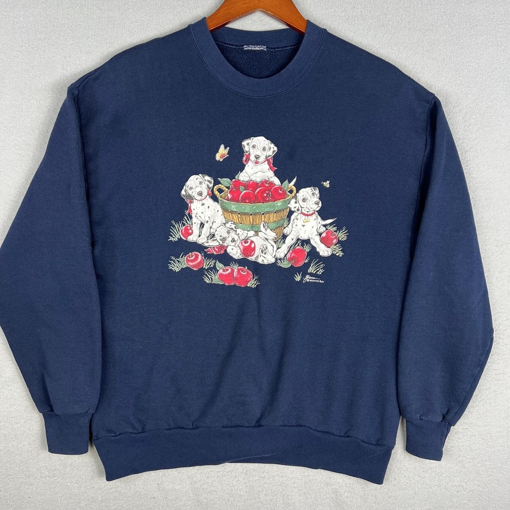 VTG Dalmatian‎ Puppy Sweatshirt Fits M Dogs Apple Barrel Cute 1990s Morning Sun